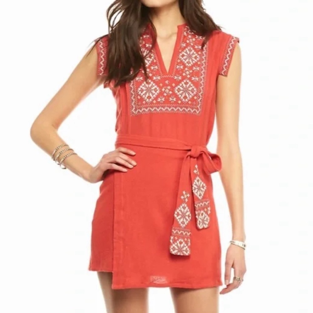 Free People Sheath Mini V-Neck Sleeveless running wild embroidered dress